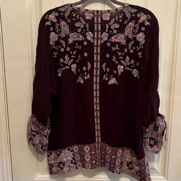 Johnny Was Women's Burgundy and Pink Floral Blouse - Picture 3 of 4